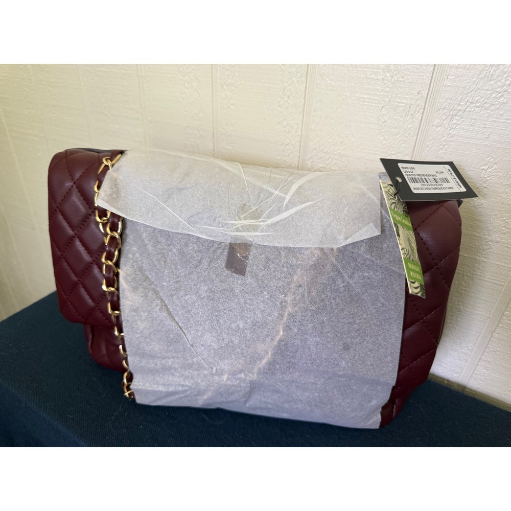 Badgley Mischka Quilted Messenger Bag Plum Vegan Leather BMH-509 New - Picture 9 of 9